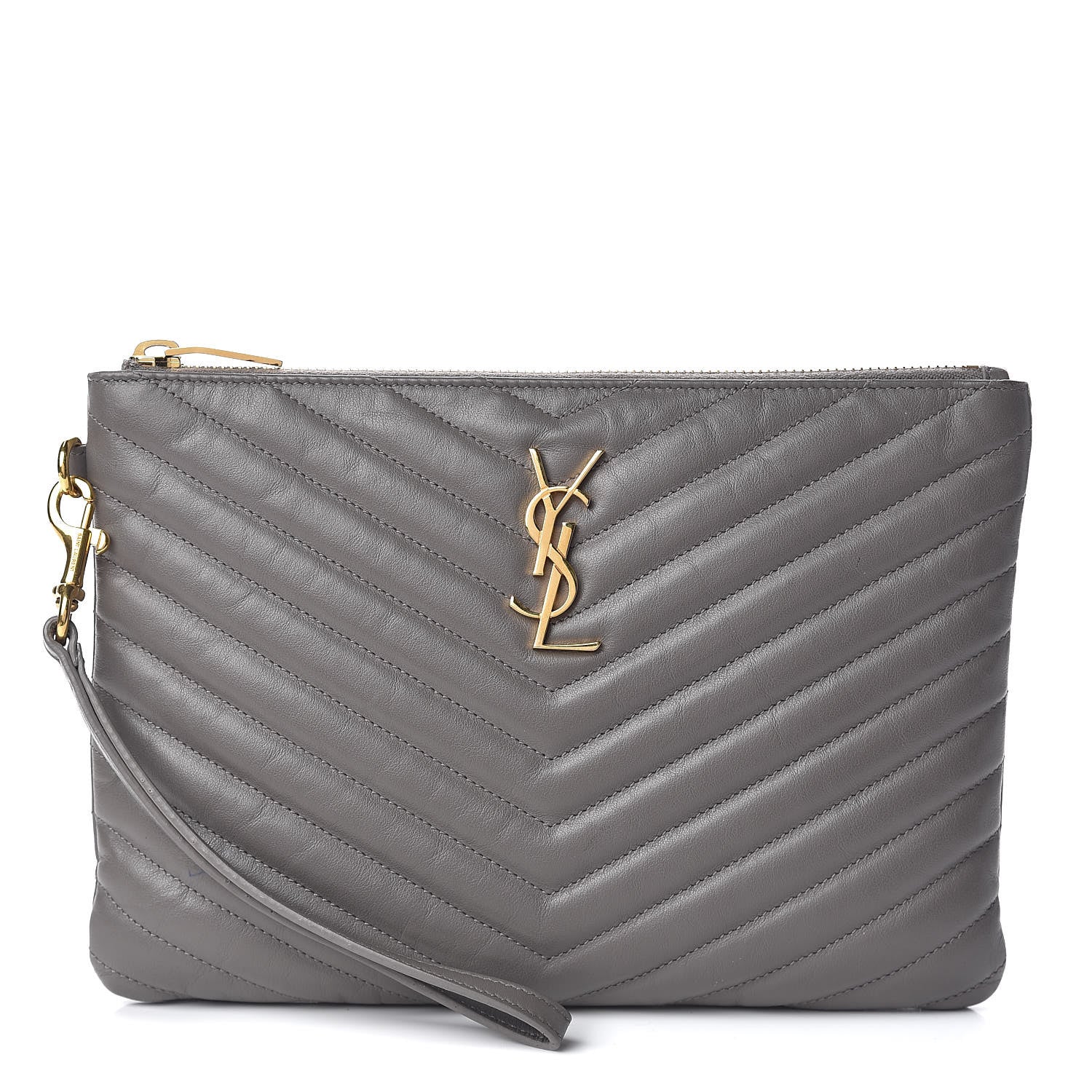 Saint Laurent Calfskin Matelasse Chevron Monogram A5 Wristlet Earth 1 of 10