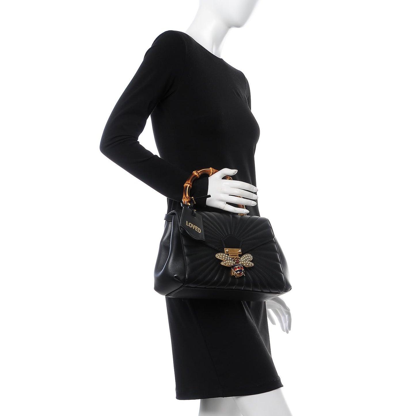 Calfskin Bamboo Trapuntata Queen Margaret Top Handle Bag Black