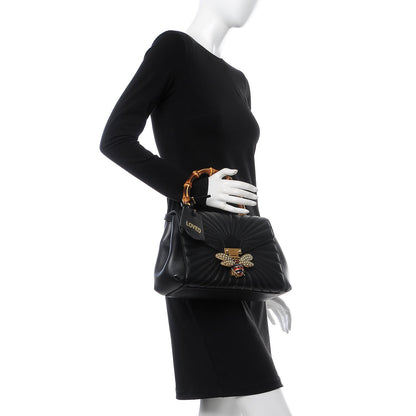 Gucci Calfskin Bamboo Trapuntata Queen Margaret Top Handle Bag Black 2 of 8