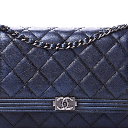 Chanel Metallic Calfskin Quilted Boy Wallet On Chain WOC Navy Blue 12 of 13