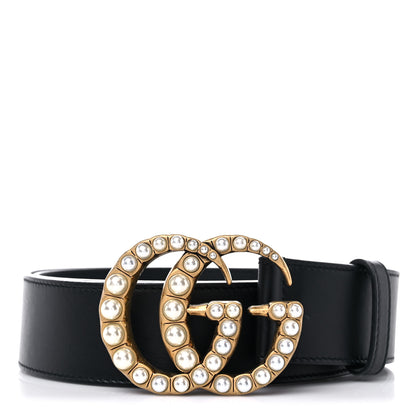 Gucci Moon Calfskin Pearl Double G 40mm Belt 85 34 Black Cream 1 of 4