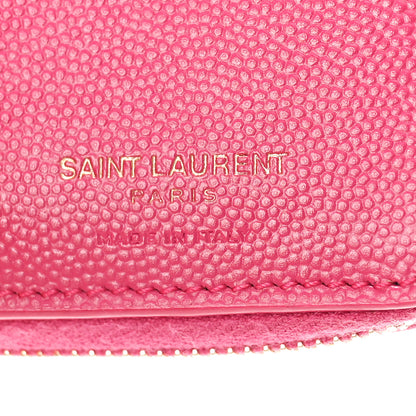 Saint Laurent Grain De Poudre Matelasse Chevron Monogram Compact Zip Around Wallet Fuxia Couture 7 of 10