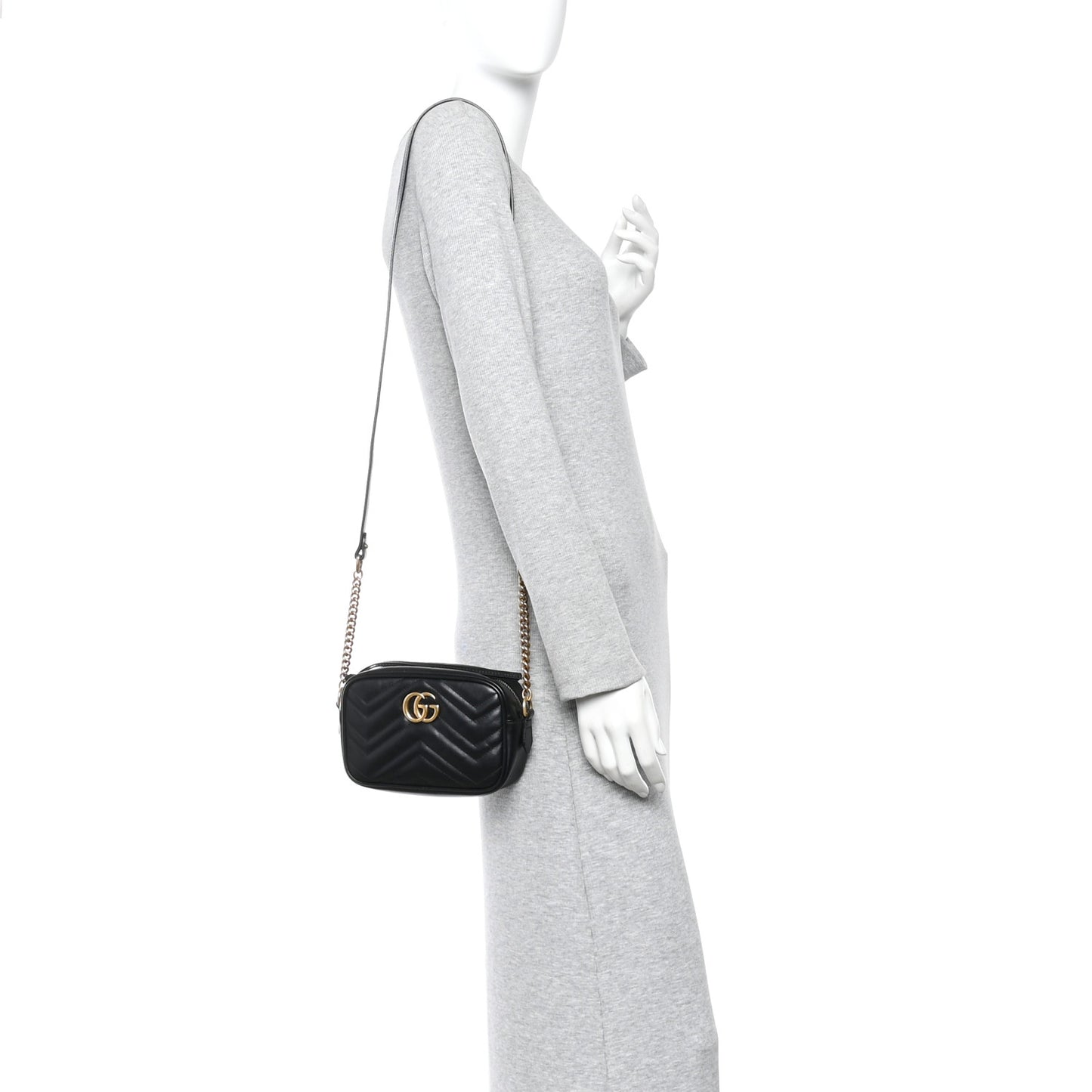 Calfskin Matelasse Mini GG Marmont Chain Shoulder Bag Black