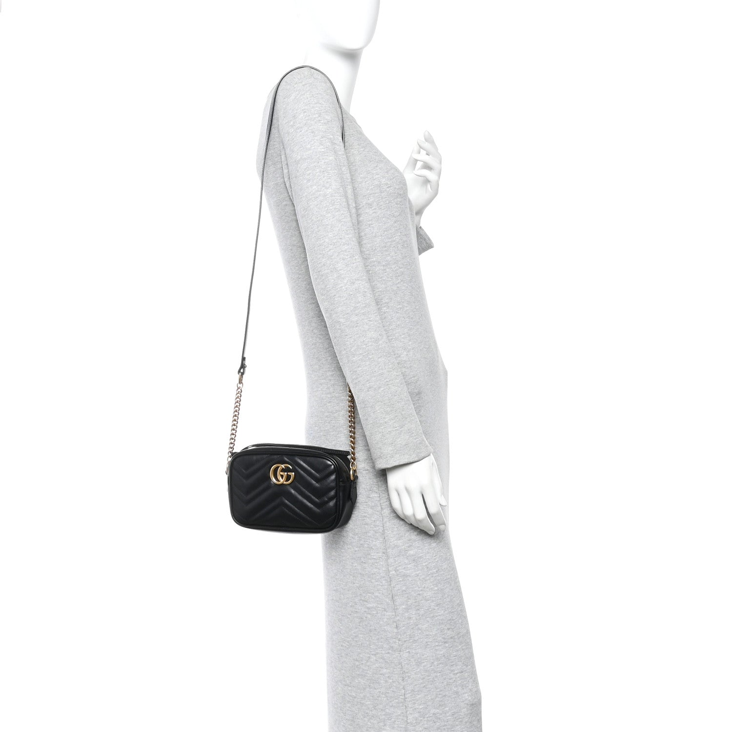 Gucci Calfskin Matelasse Mini GG Marmont Chain Shoulder Bag Black 2 of 12