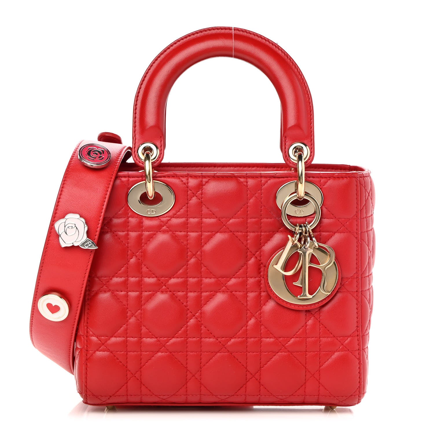 Christian Dior Lambskin Cannage Small Lucky Badges My Lady Dior Red 1 of 16