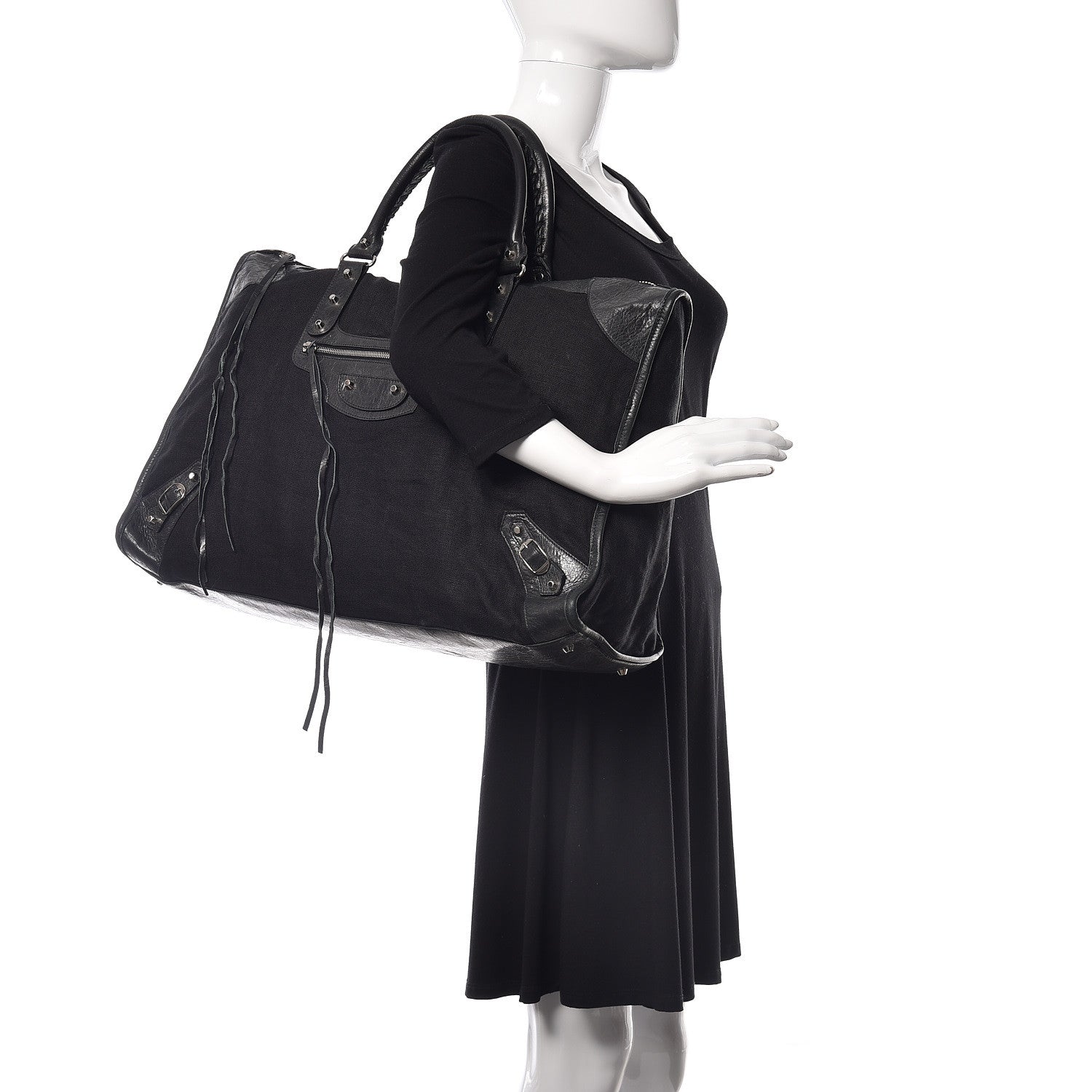 Balenciaga Chevre Canvas Classic Silver Hardware Weekender Black 2 of 13