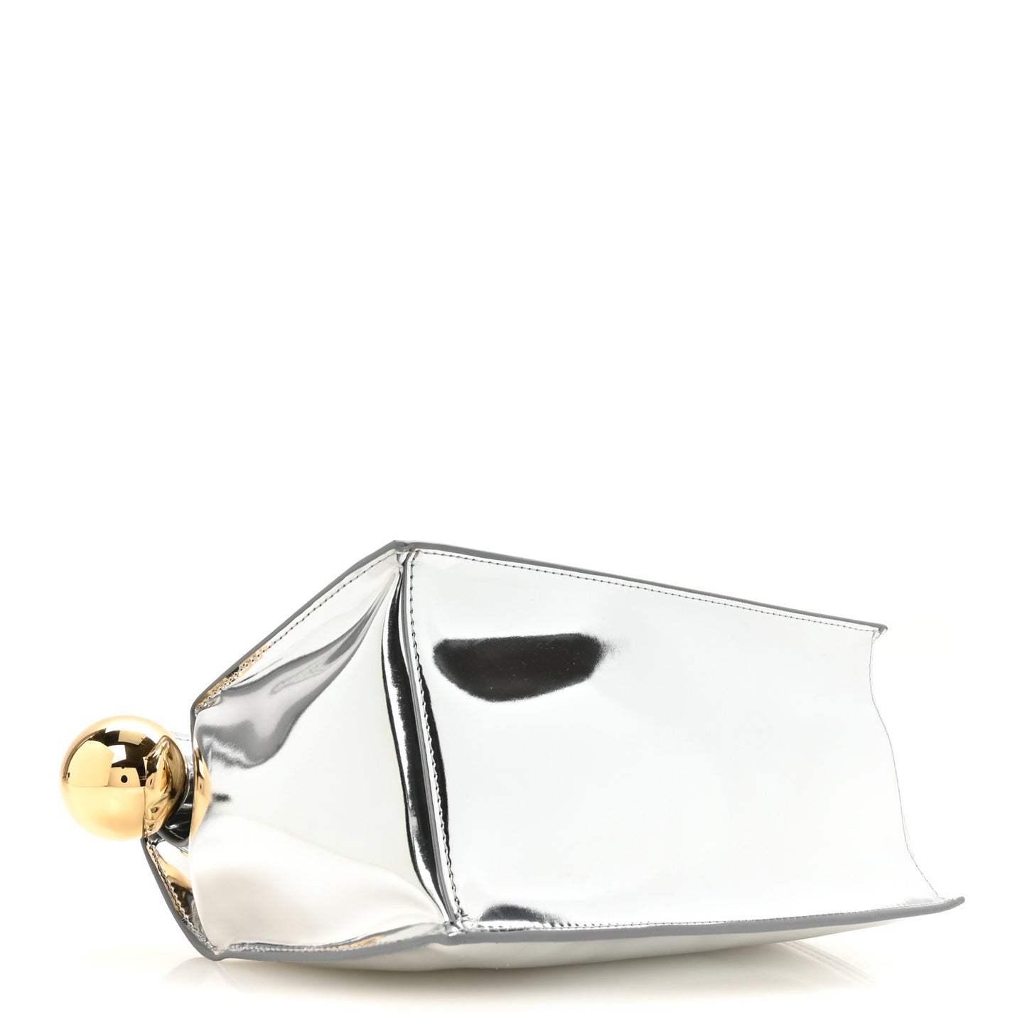 Metallic Patent Calfskin La Pochette Rond Carre Silver