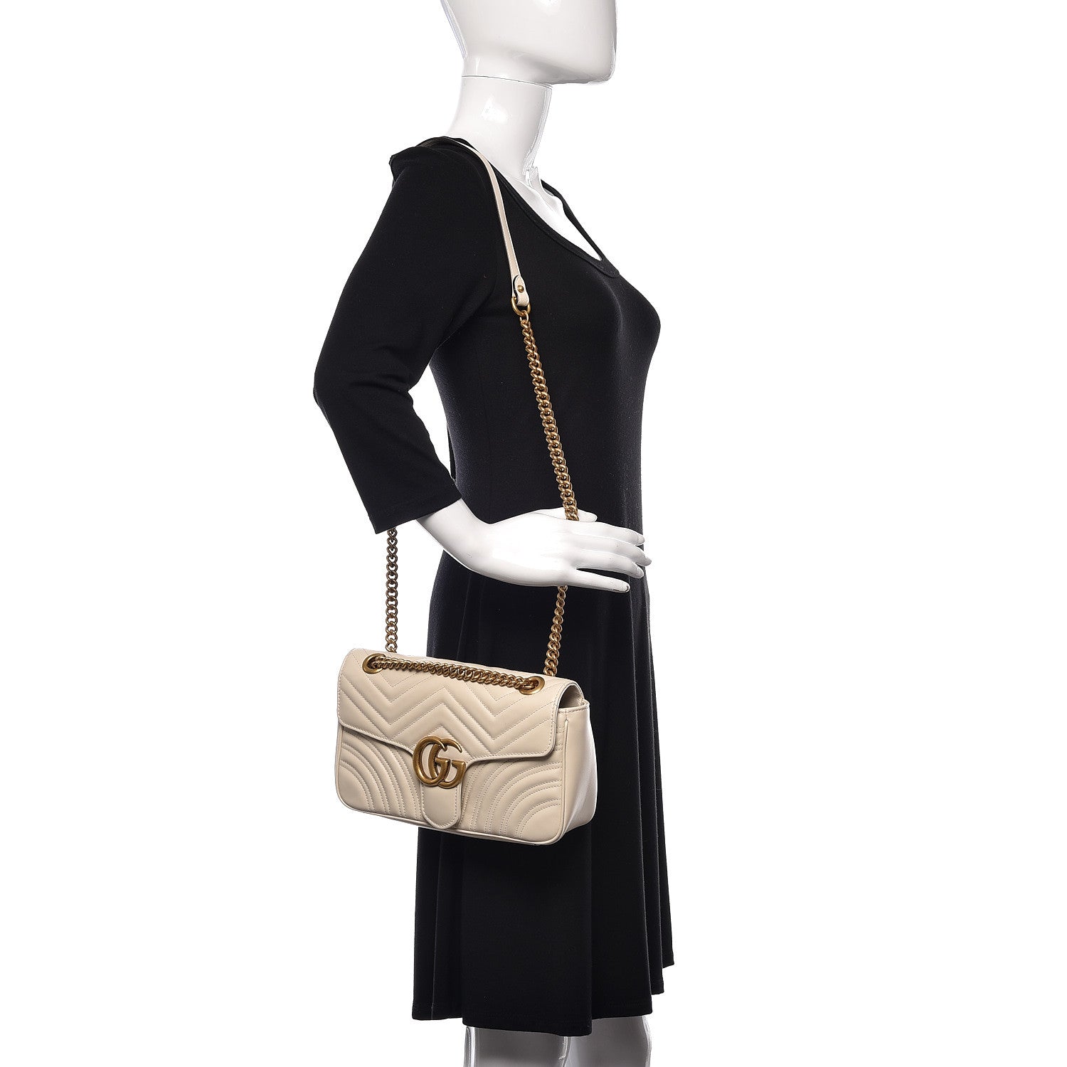 Gucci Calfskin Matelasse Small GG Marmont Shoulder Bag White 2 of 10