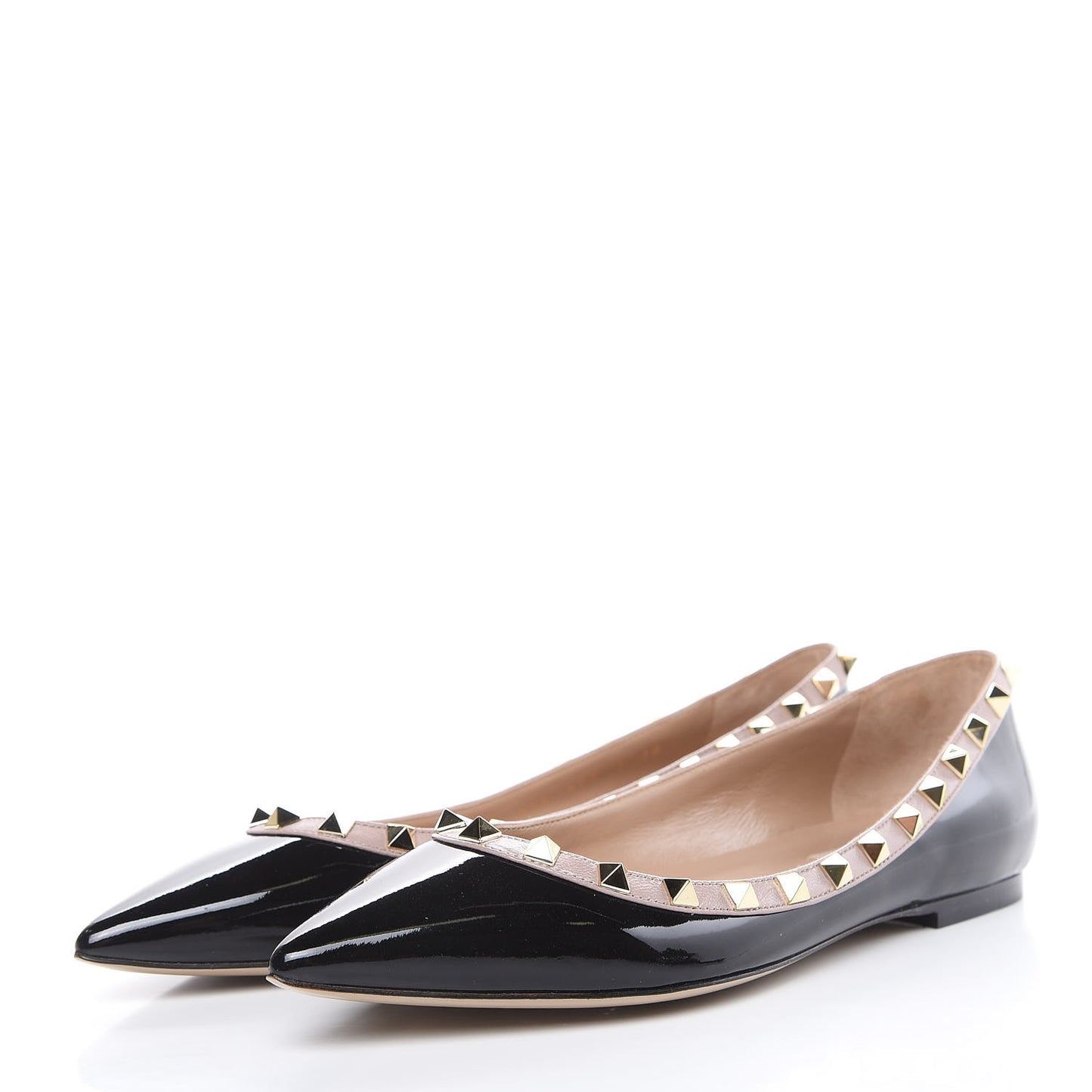 Patent Nappa Rockstud Ballerina Flats 38 Black Poudre