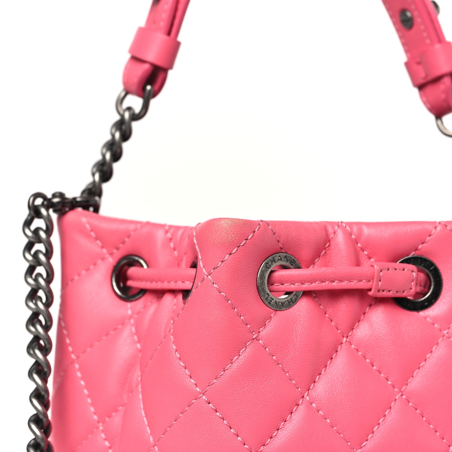 Chanel Lambskin Quilted CC Chain Bucket Bag Pink 9 of 10