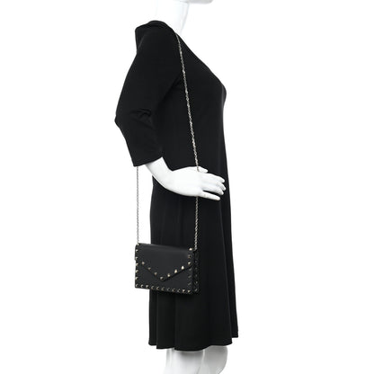 Valentino Garavani Pebbled Calfskin Rockstud Envelope Wallet on Chain Black 2 of 10
