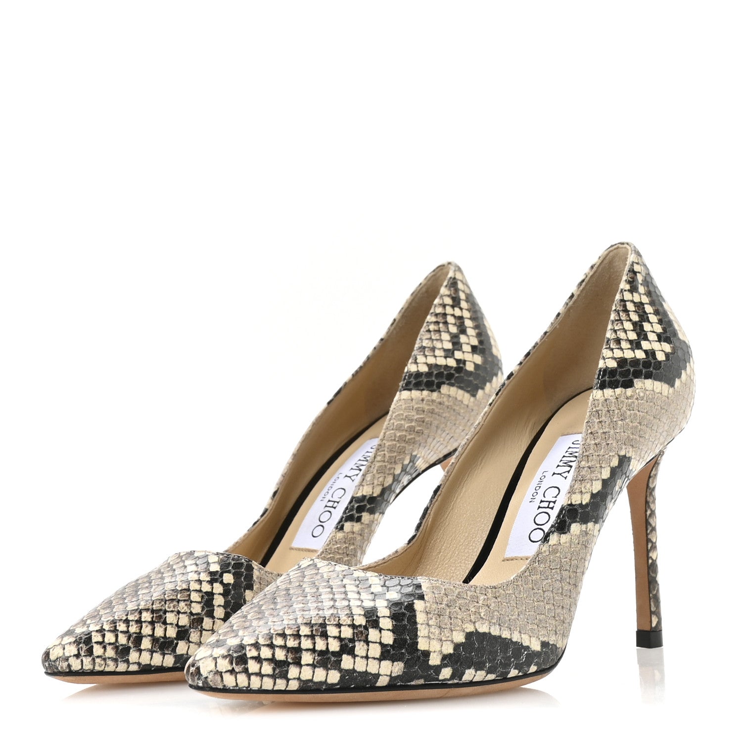 Jimmy Choo Calfskin Snakeskin Embossed Romy 85 Pumps 38 Natural