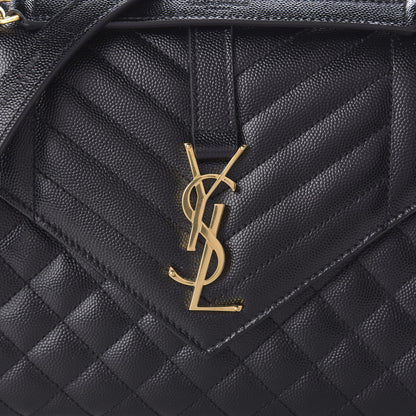 Saint Laurent Grain De Poudre Textured Mixed Matelasse Triquilt Medium Monogram Satchel Black 9 of 9
