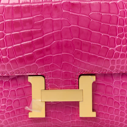 Hermes Shiny Alligator Constance 18 Rose Scheherazade 8 of 12