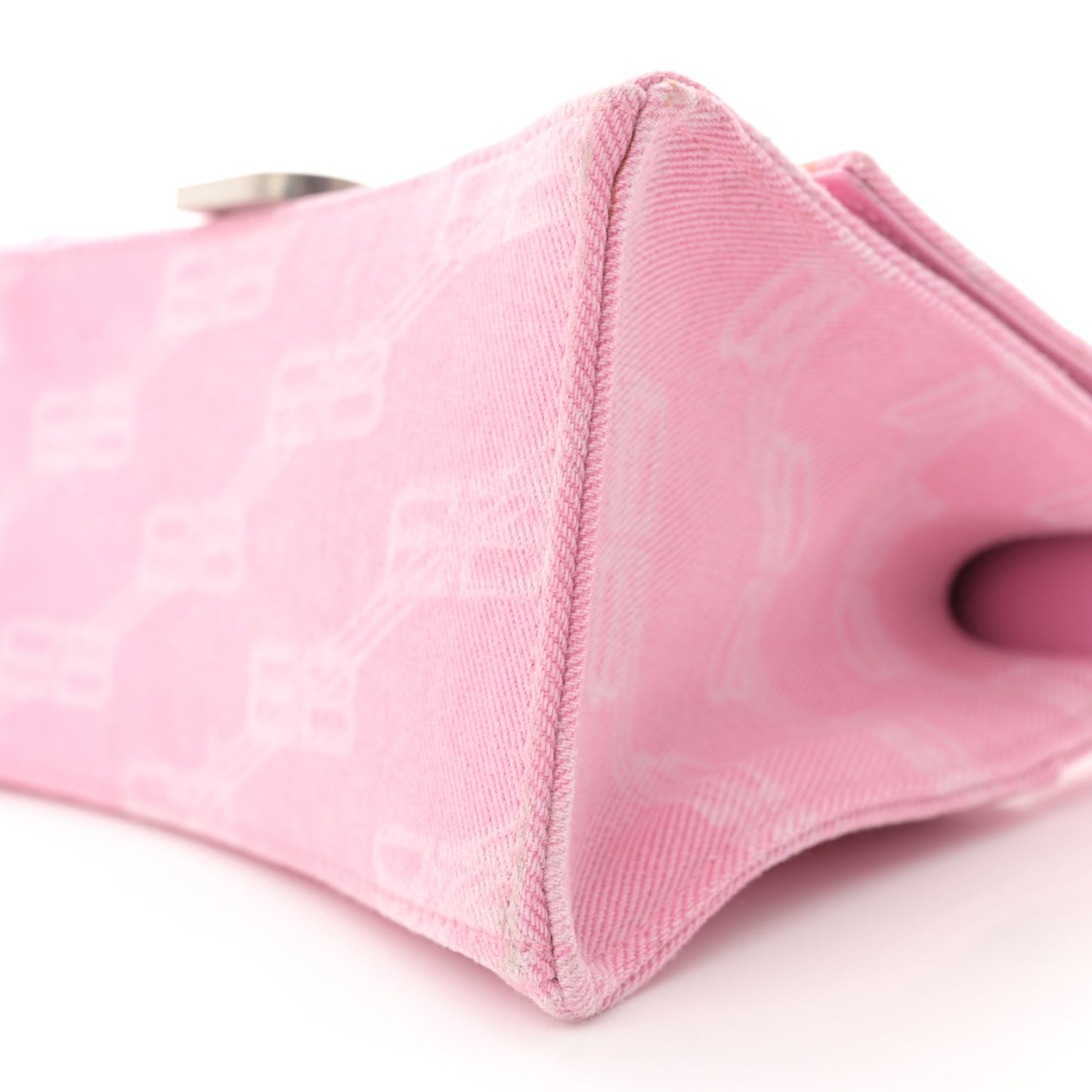 Washed Denim BB Monogram Hourglass Top Handle Bag Small Pink