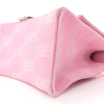 Balenciaga Washed Denim BB Monogram Hourglass Top Handle Bag Small Pink 10 of 15