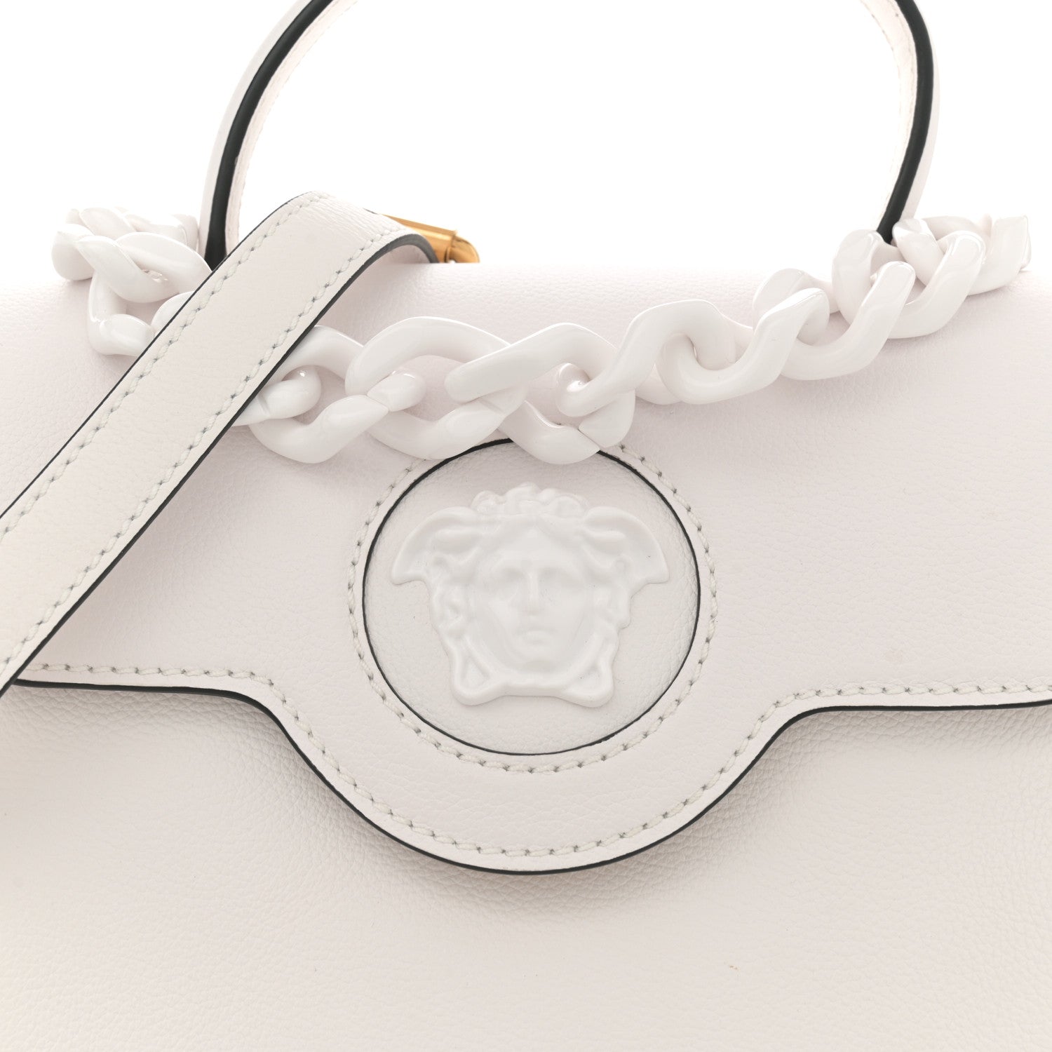 Versace Calfskin Medium La Medusa Top Handle Handbag Optical White 7 of 10