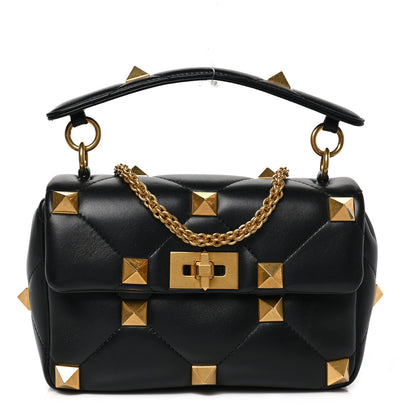 Valentino Garavani Nappa Medium Roman Stud Shoulder Bag Black 1 of 8
