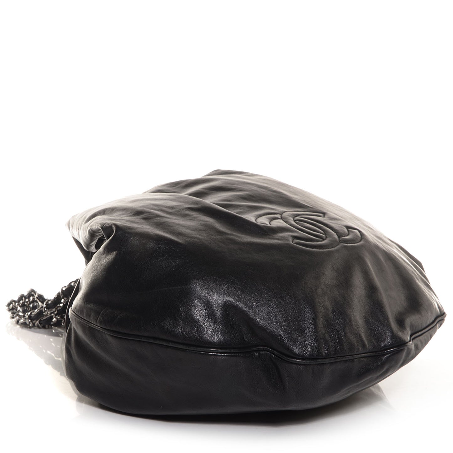 Lambskin Large Rock and Chain Hobo Black