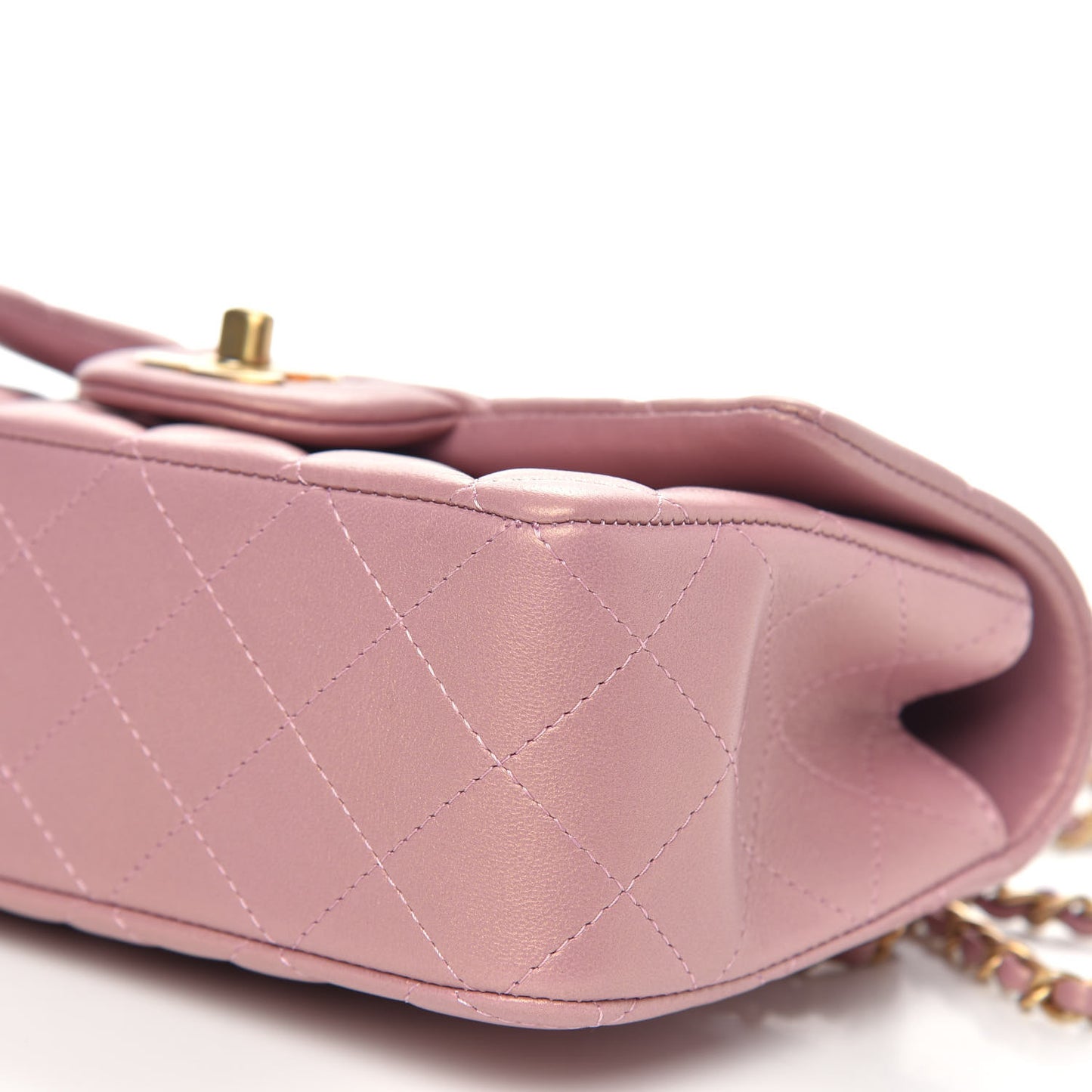 Iridescent Lambskin Quilted Mini Top Handle Rectangular Flap Pink