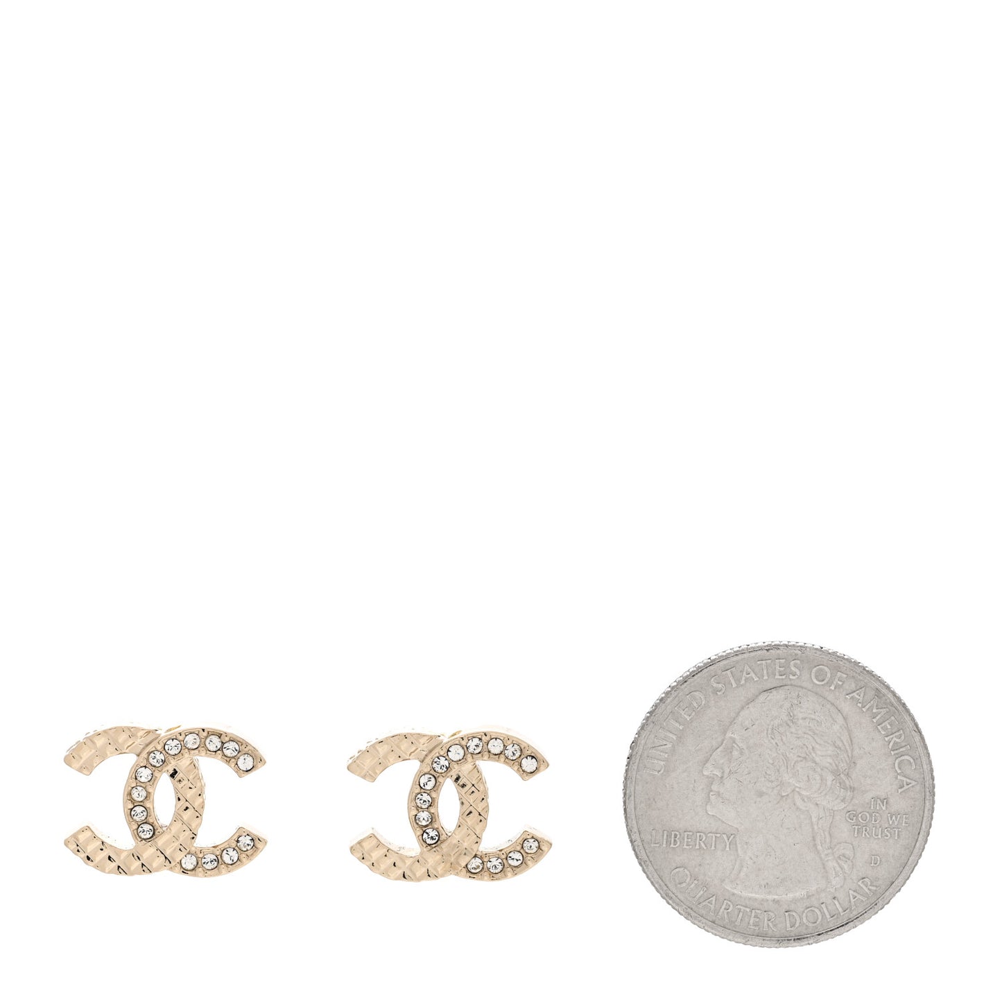 Textured Metal Crystal CC Earrings Gold