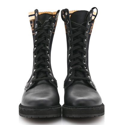 Fendi Calfskin Stretch Fabric Rockoko Biker Boots 38 Tobacco Black Marino 3 of 11