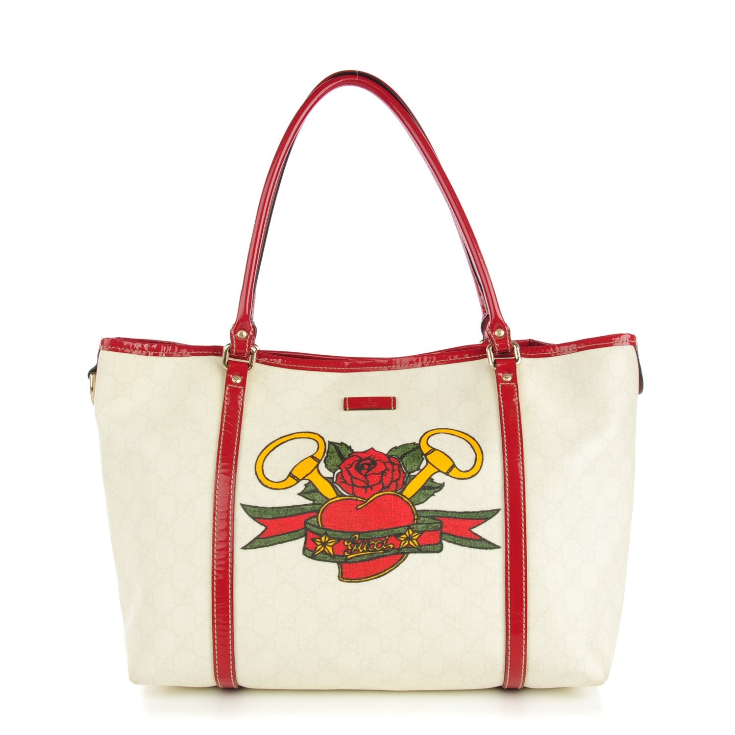 Gucci GG Plus Monogram Tattoo Heart Medium Joy Tote Off White Red 1 of 14
