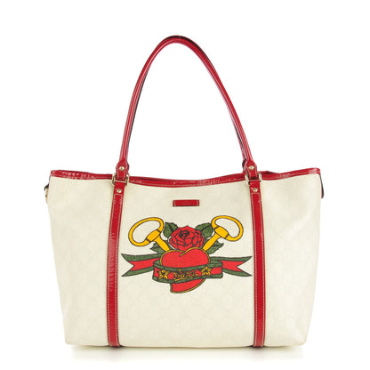 Gucci GG Plus Monogram Tattoo Heart Medium Joy Tote Off White Red 1 of 14