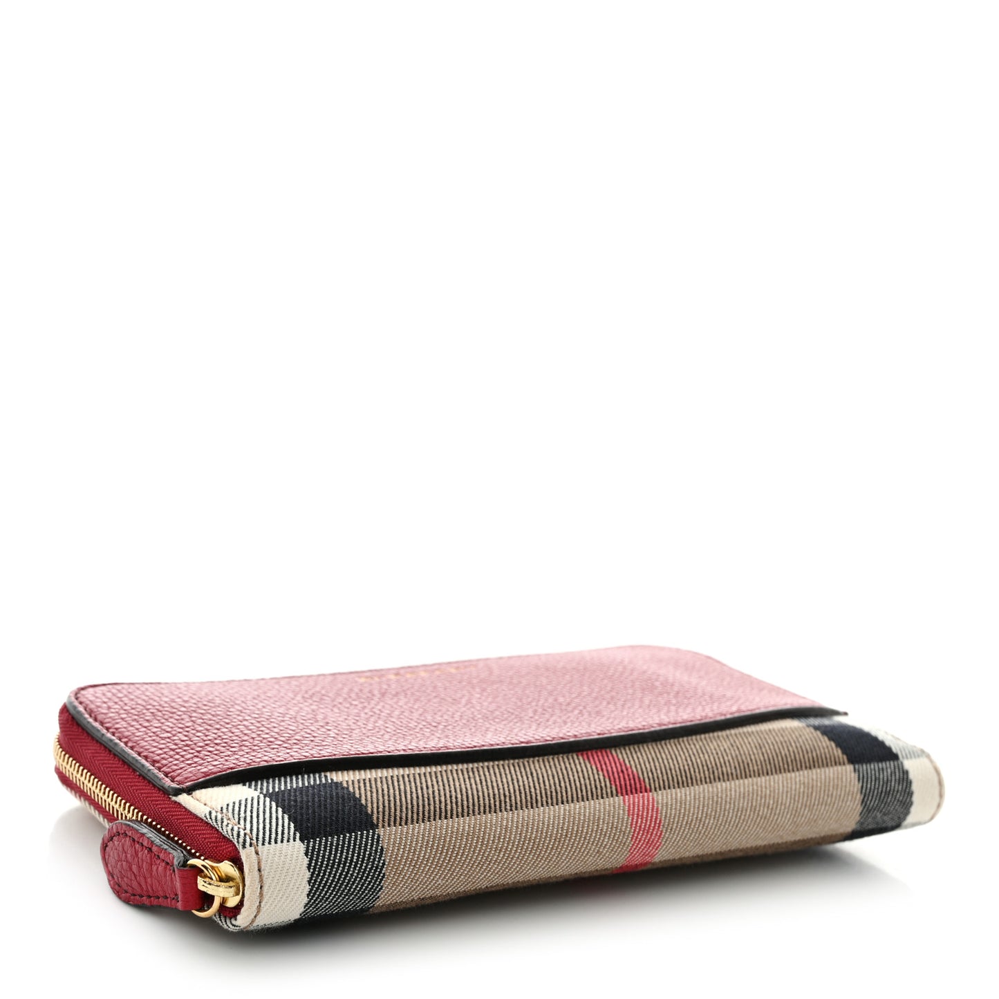Grainy Calfskin House Check Elmore Zip Around Wallet Russet Red