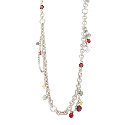 David Yurman Sterling Silver 18K Yellow Gold Carnelian Garnet Cultured Pearl Labradorite Old World Charm Necklace 1 of 4