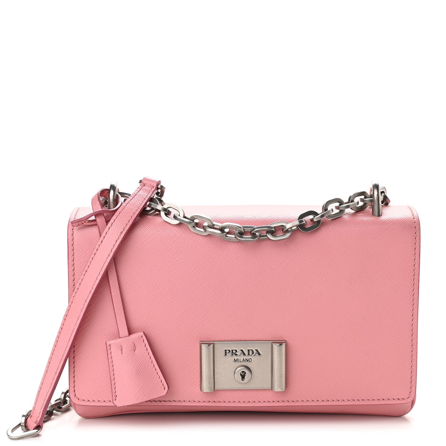 Saffiano Lux Lock Flap Chain Shoulder Bag Petalo