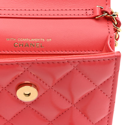Chanel Shiny Lambskin Quilted Card Holder On Chain Pink 5 of 10