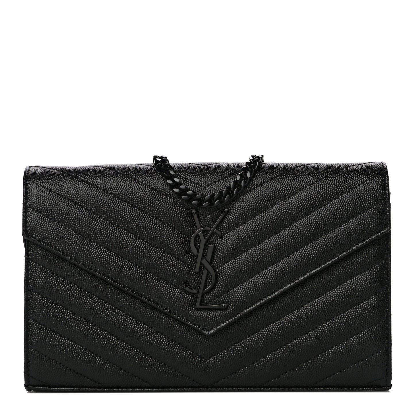 Grain De Poudre Matelasse Chevron Monogram Chain Wallet Black