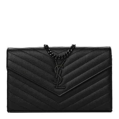 Saint Laurent Grain De Poudre Matelasse Chevron Monogram Chain Wallet Black 1 of 10