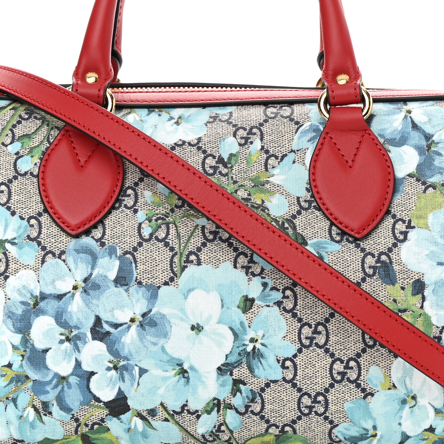 Gucci GG Supreme Monogram Blooms Small Boston Beige Blue Navy Hibiscus Red 8 of 11