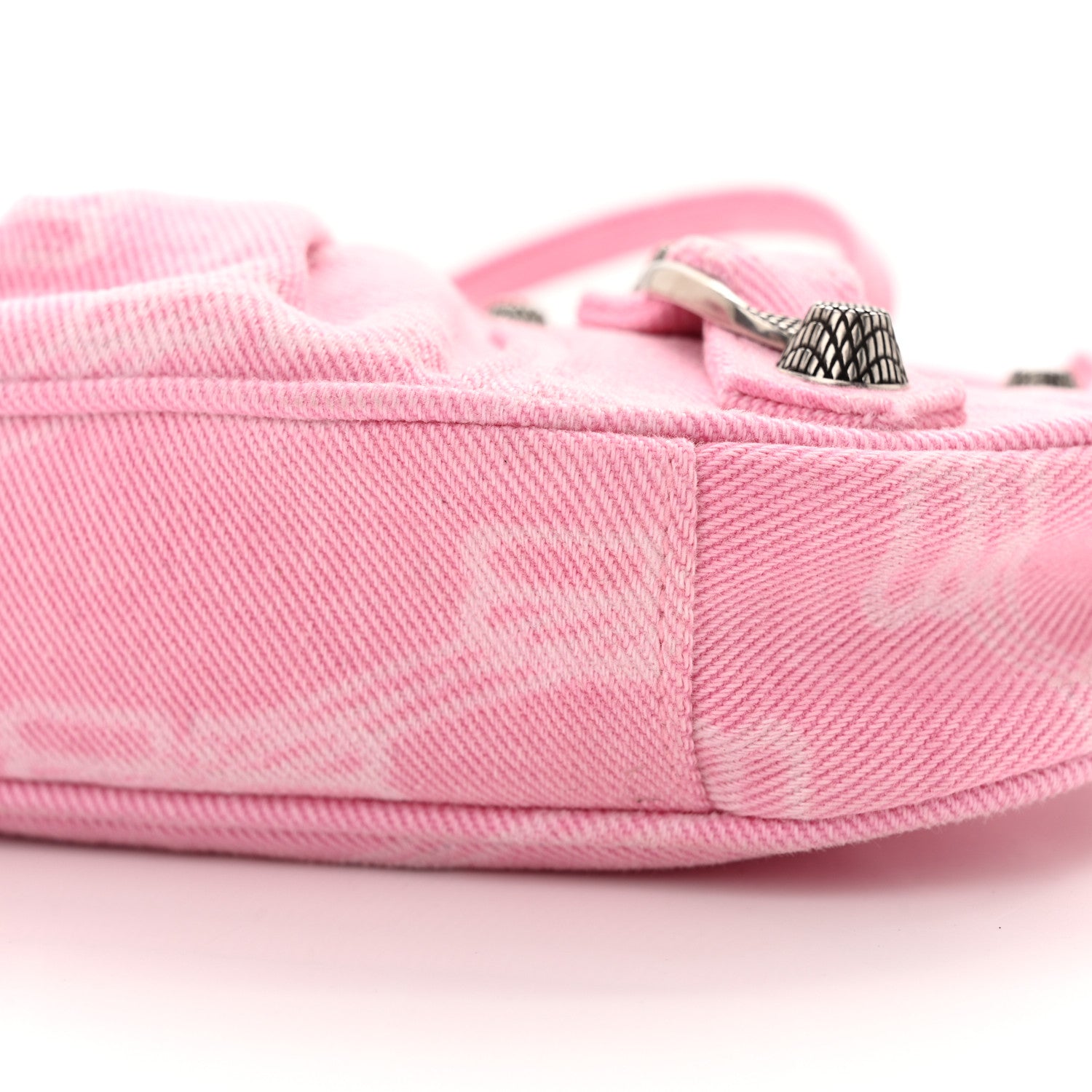 Balenciaga Washed Denim BB Monogram Le Cagole Mini Purse With Chain Pink 9 of 11