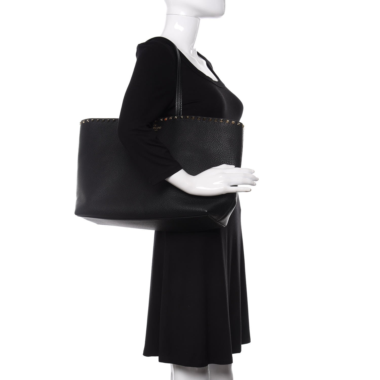 Valentino Garavani Grained Calfskin Rockstud Shoulder Tote Black 2 of 9