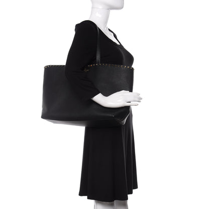 Valentino Garavani Grained Calfskin Rockstud Shoulder Tote Black 2 of 9