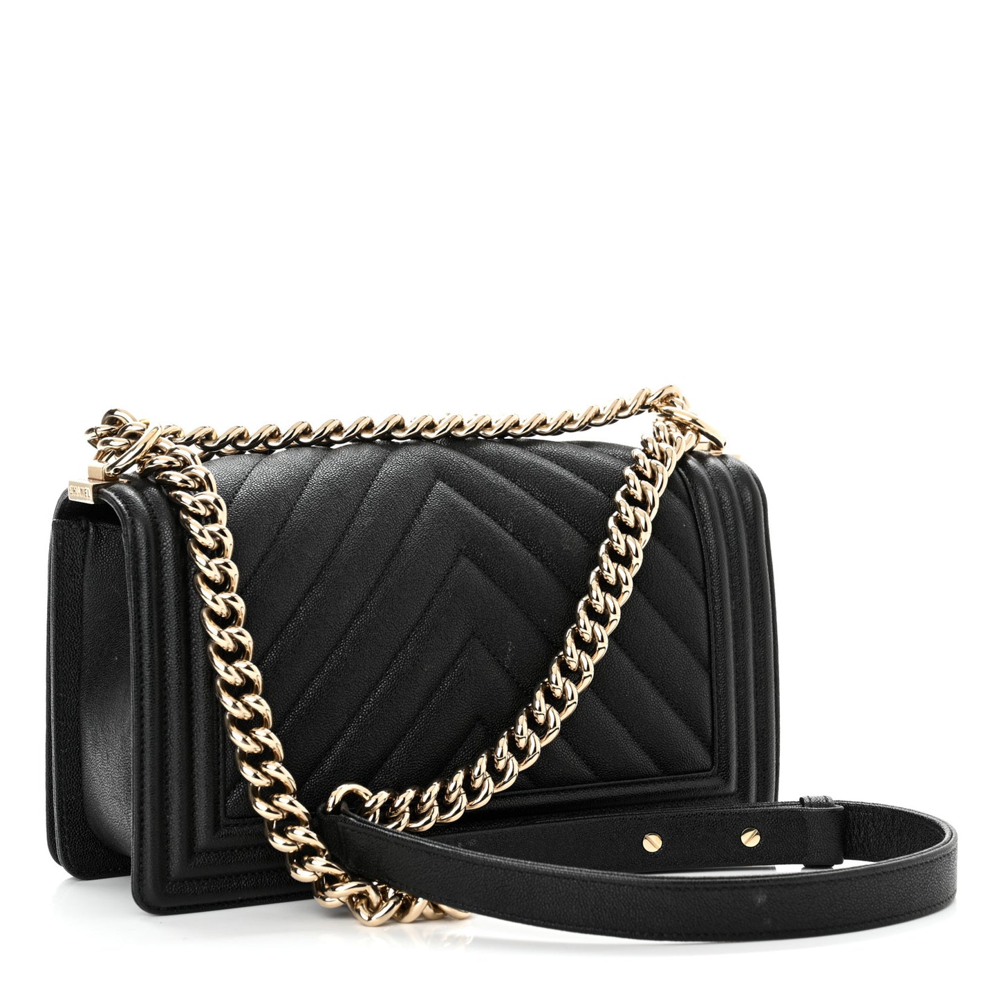 Caviar Chevron Quilted Medium Boy Flap Black