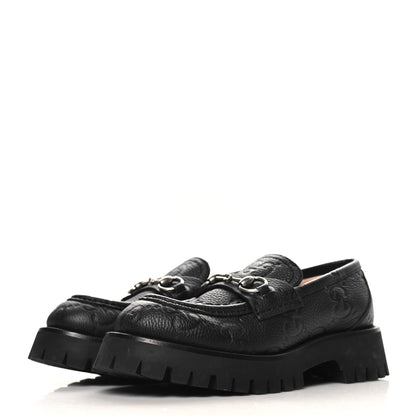 Gucci Piuma Calfskin Embossed Womens Platform Lug Sole Loafers 37.5 Black 4 of 10