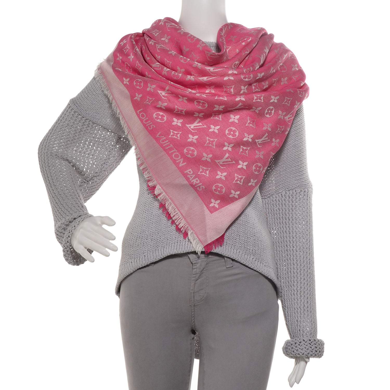 Louis Vuitton Wool Silk Monogram Denim Shawl Pivoine 2 of 5