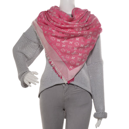 Louis Vuitton Wool Silk Monogram Denim Shawl Pivoine 2 of 5