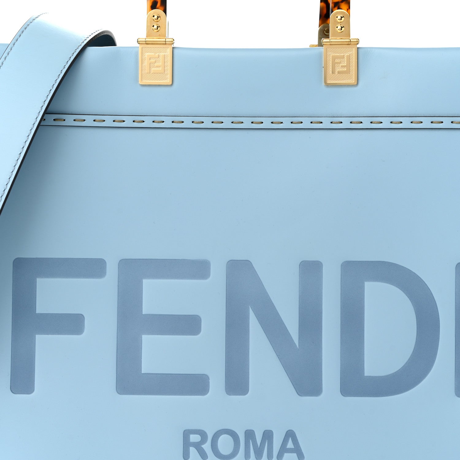 Fendi Vitello King Plexiglass Logo Embossed Medium Fendi Sunshine Shopper Tote Azzurro Baby 6 of 8
