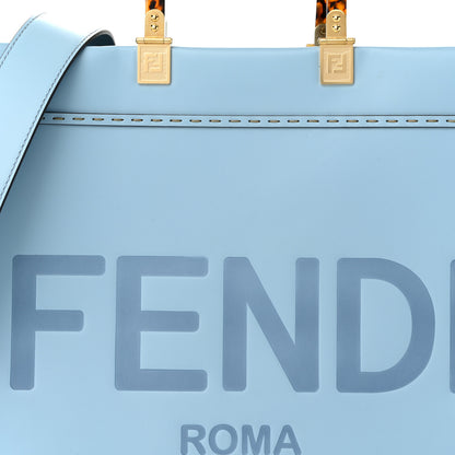 Fendi Vitello King Plexiglass Logo Embossed Medium Fendi Sunshine Shopper Tote Azzurro Baby 6 of 8