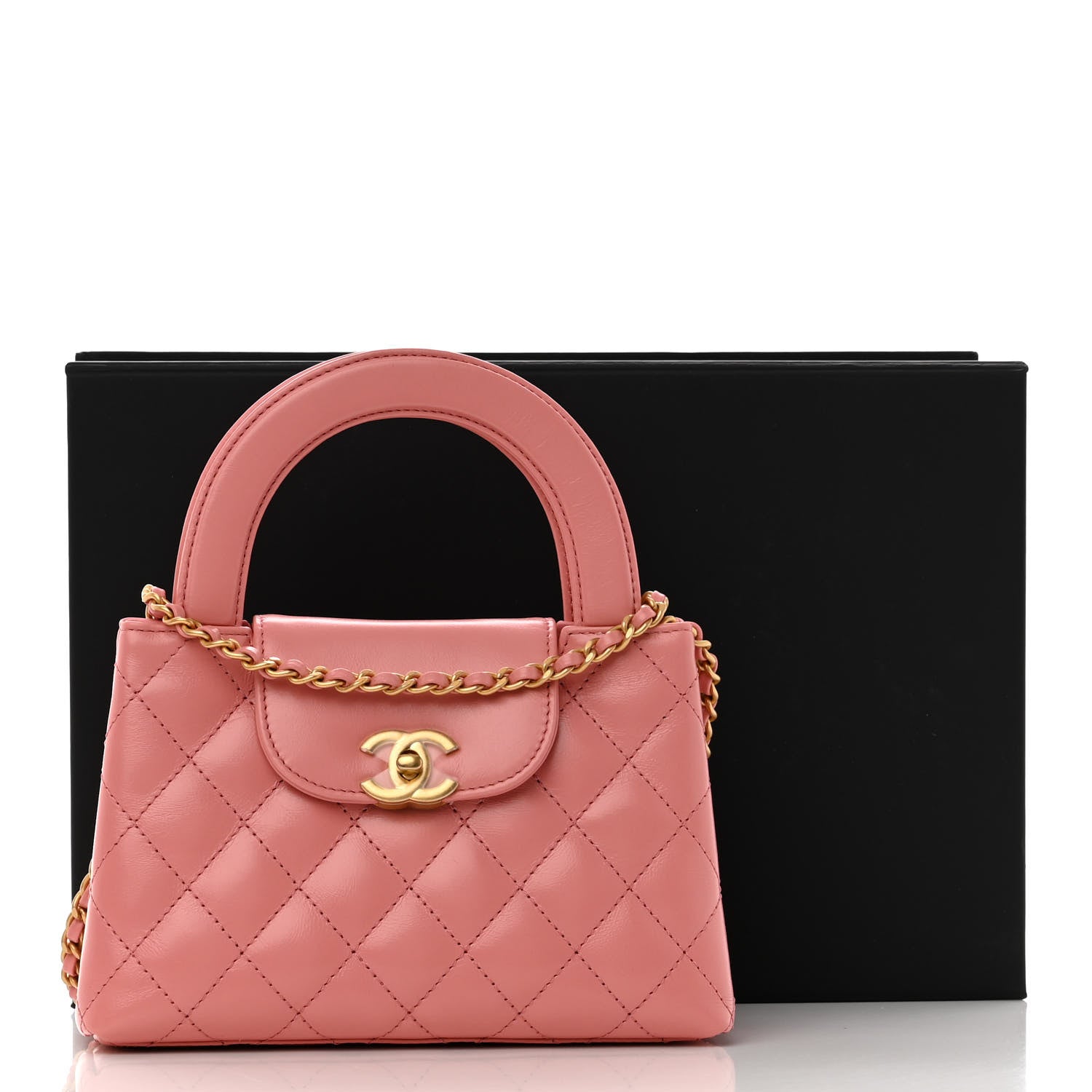 Chanel Shiny Aged Calfskin Quilted Nano Kelly Shopper Coral Pink 11 of 11