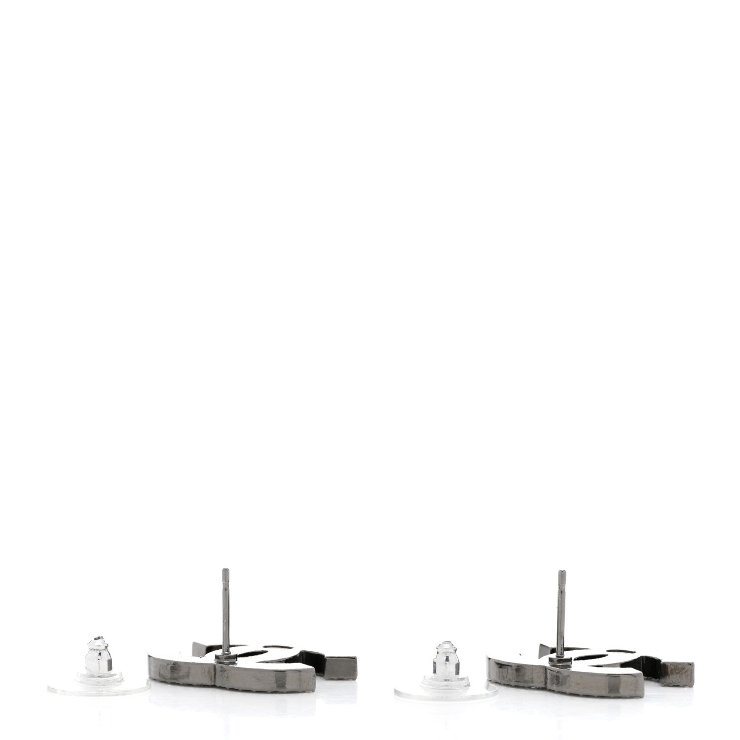 Chanel Enamel Crystal CC Earrings Black Silver 4 of 5