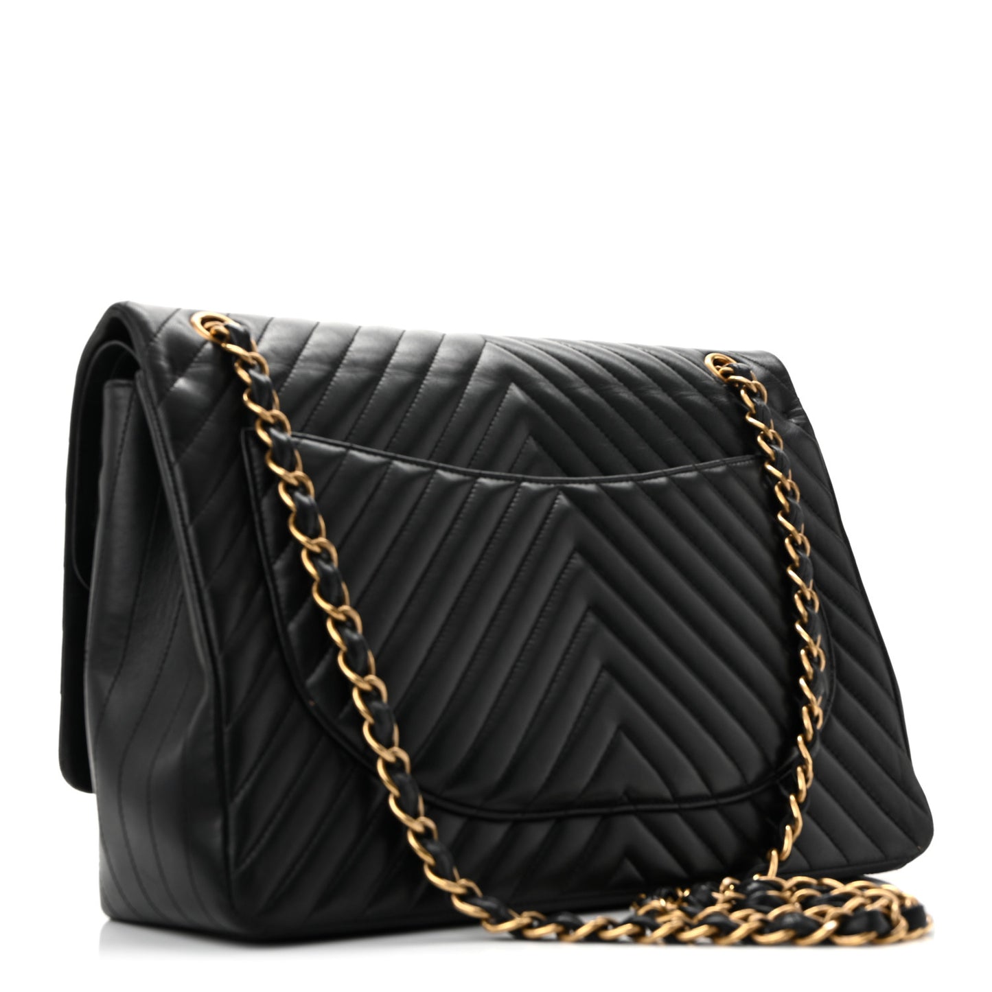 Lambskin Chevron Quilted Maxi Double Flap Black