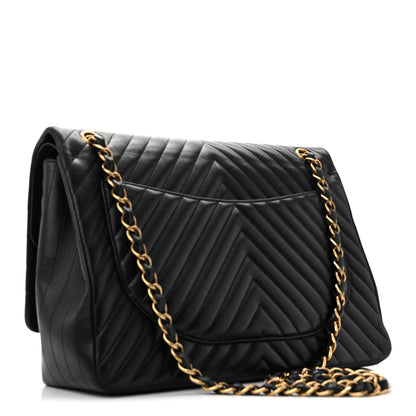 Chanel Lambskin Chevron Quilted Maxi Double Flap Black 3 of 14