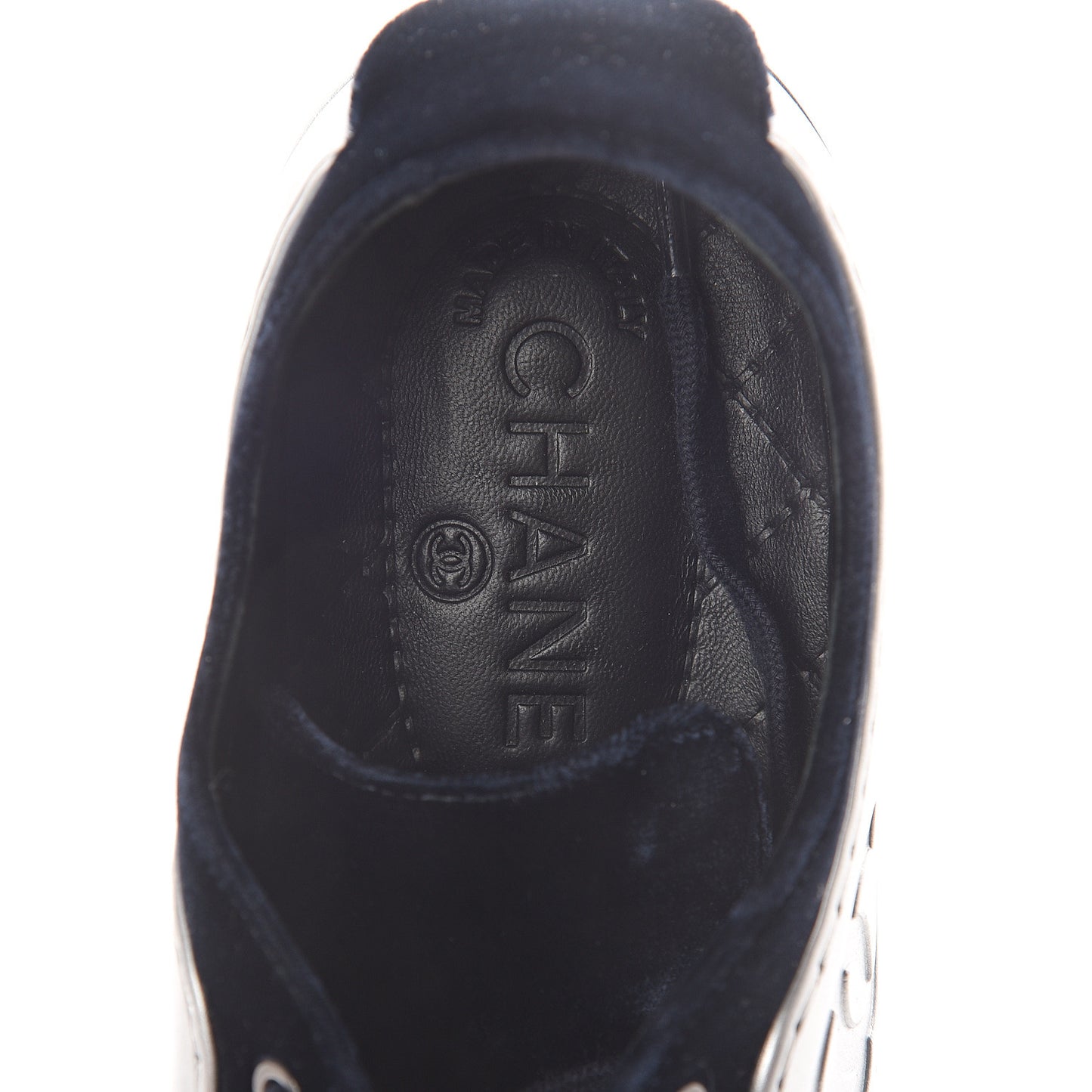 Calfskin Velvet Womens CC Sneakers 36.5 Silver Navy