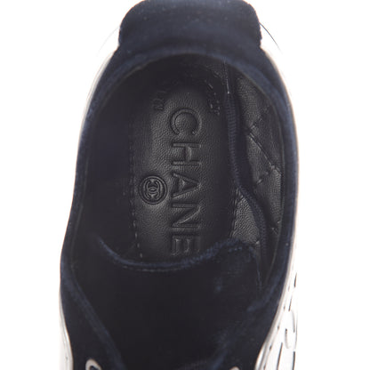 Chanel Calfskin Velvet Womens CC Sneakers 36.5 Silver Navy 5 of 7